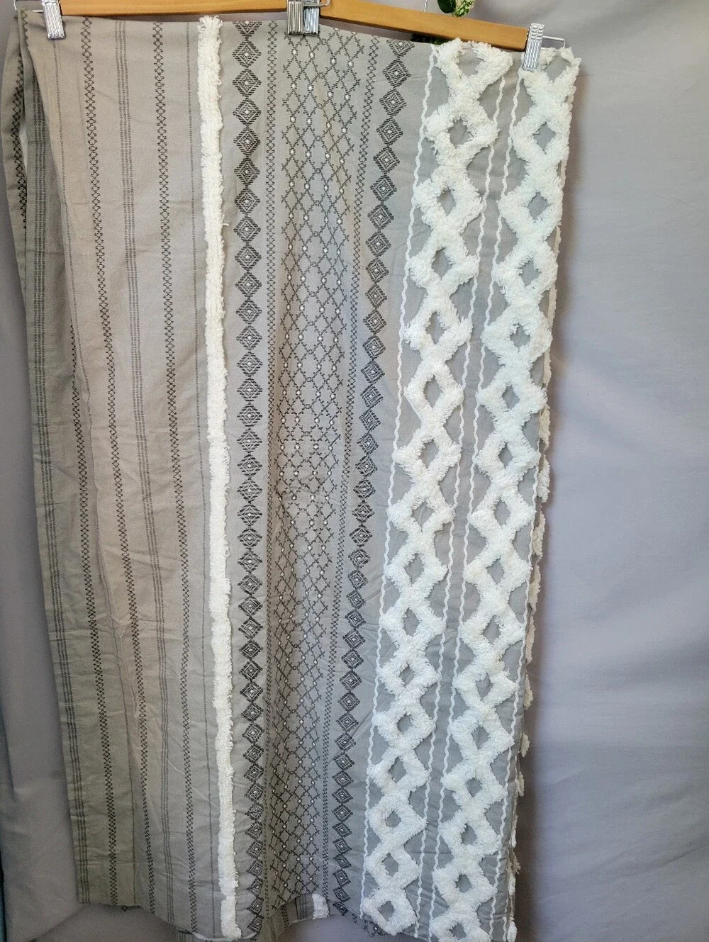 Ink + Ivy Imani Cotton Printed Single Curtain Panel Chenille Stripe Gray 50 x 95